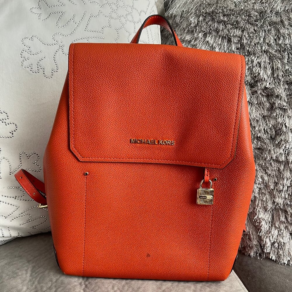 EUC Orange & Gold MK Michael Kors Pebble Leather Backpack!